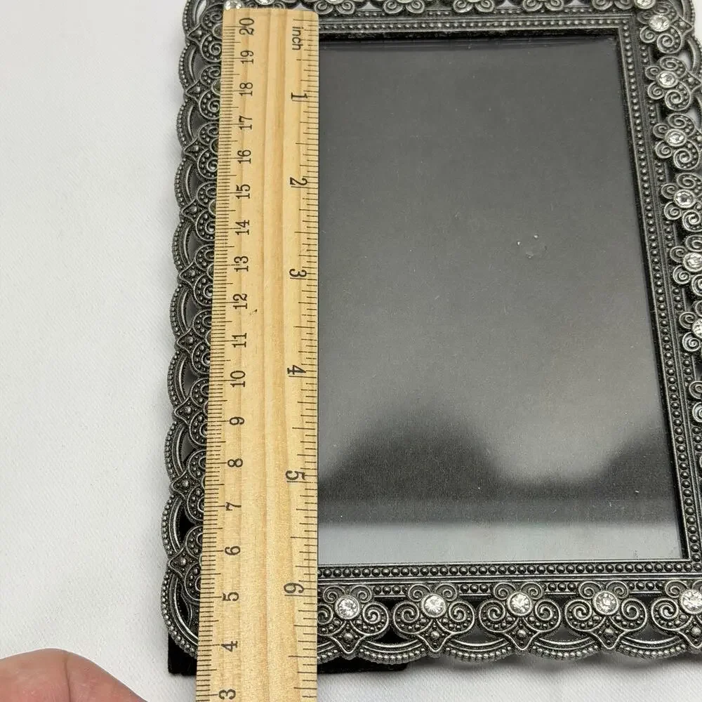 Jeweled Photo Frame Silver Rhinestone Filigree Vintage Victorian Glam 4